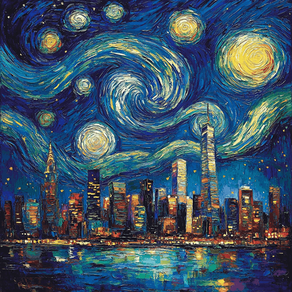 Vincent Van Gogh Inspired Starry Night Over Cityscape Paint By Numbers Kits
