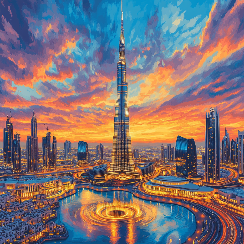 Sunset Over Burj Khalifa And Downtown Dubai Skyline Paint by numbers art