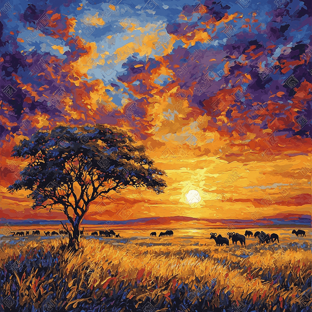 Robert Bateman Inspired Serengeti Sunset Majesty Number Painting