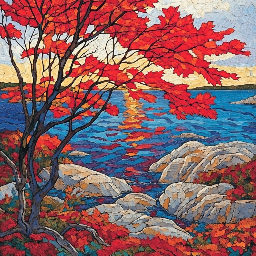 A Y Jackson Inspired Crimson Maple Ripples painting number kit