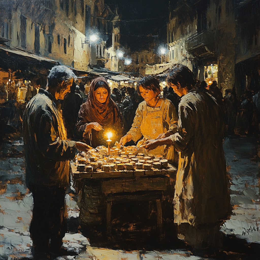Rembrandt Inspired Candlelit Market paint by color