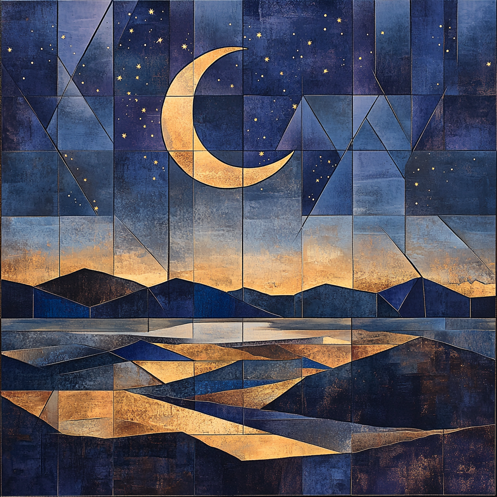 Pablo Picasso Inspired Cubist Nocturnal Landscape painting number kit