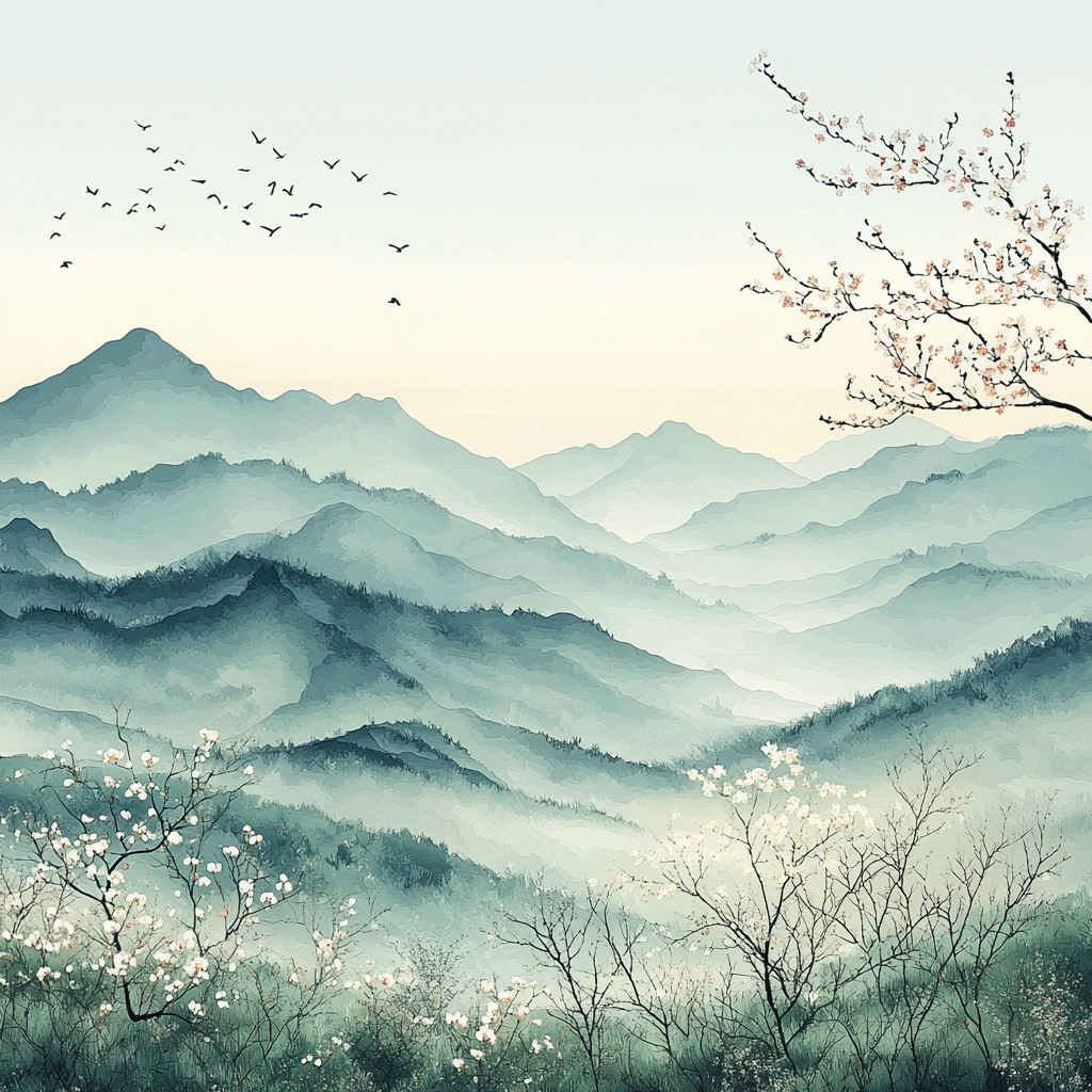 Zhao Mengfu Inspired Quiet Mountain Contemplation Number Painting