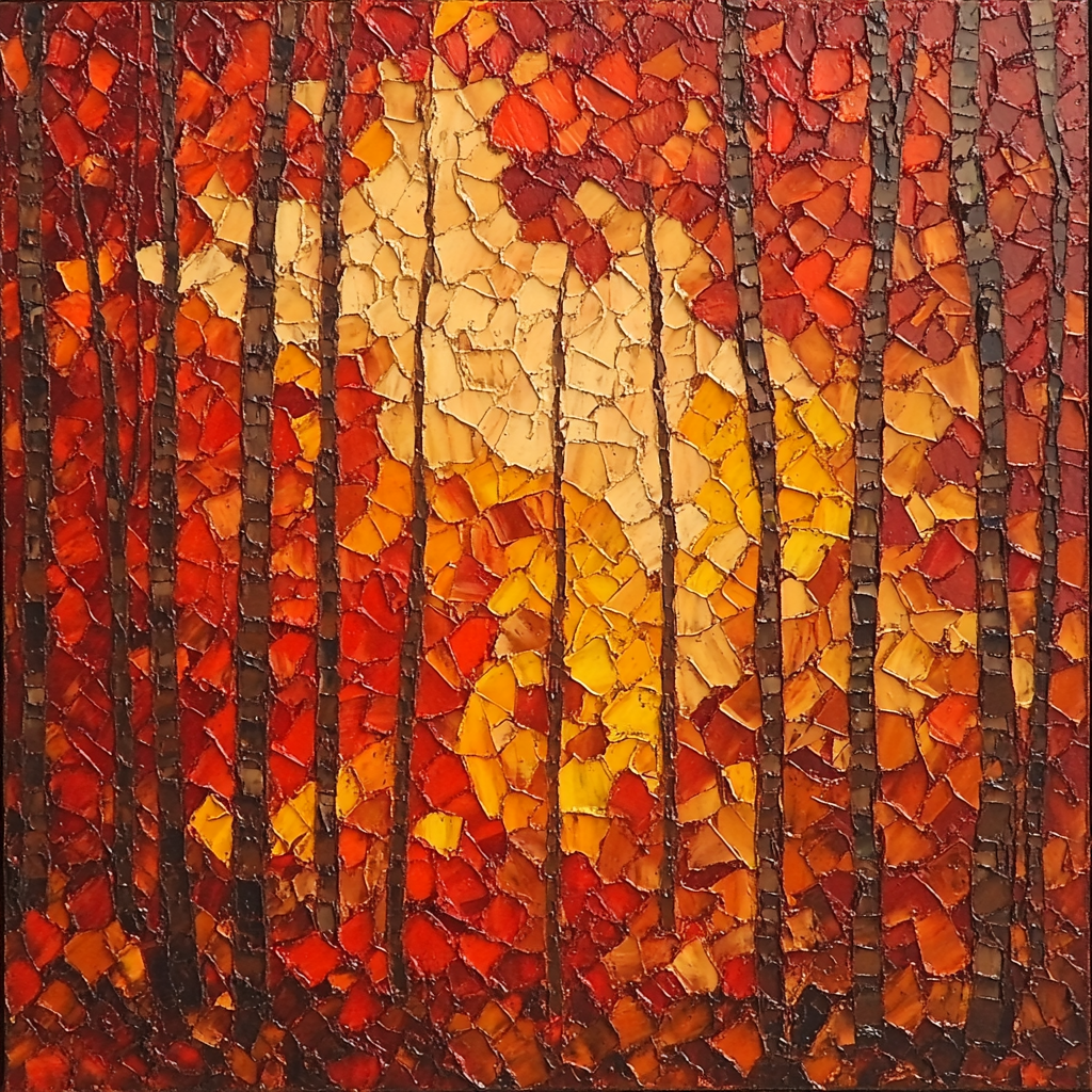 Jean-Paul Riopelle Inspired Fiery Autumn Mosaic Forest Number painting