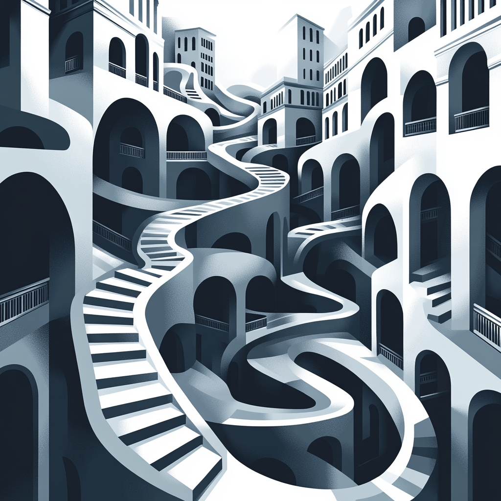 M C Escher Inspired Infinite Architectural Labyrinth DIY paint by numbers