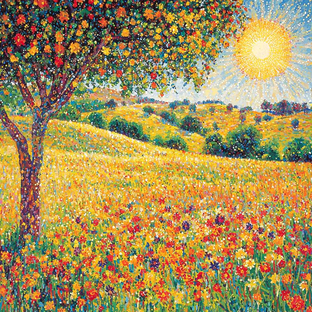 Georges Seurat Inspired Sunlit Meadow Reverie Paint By Color