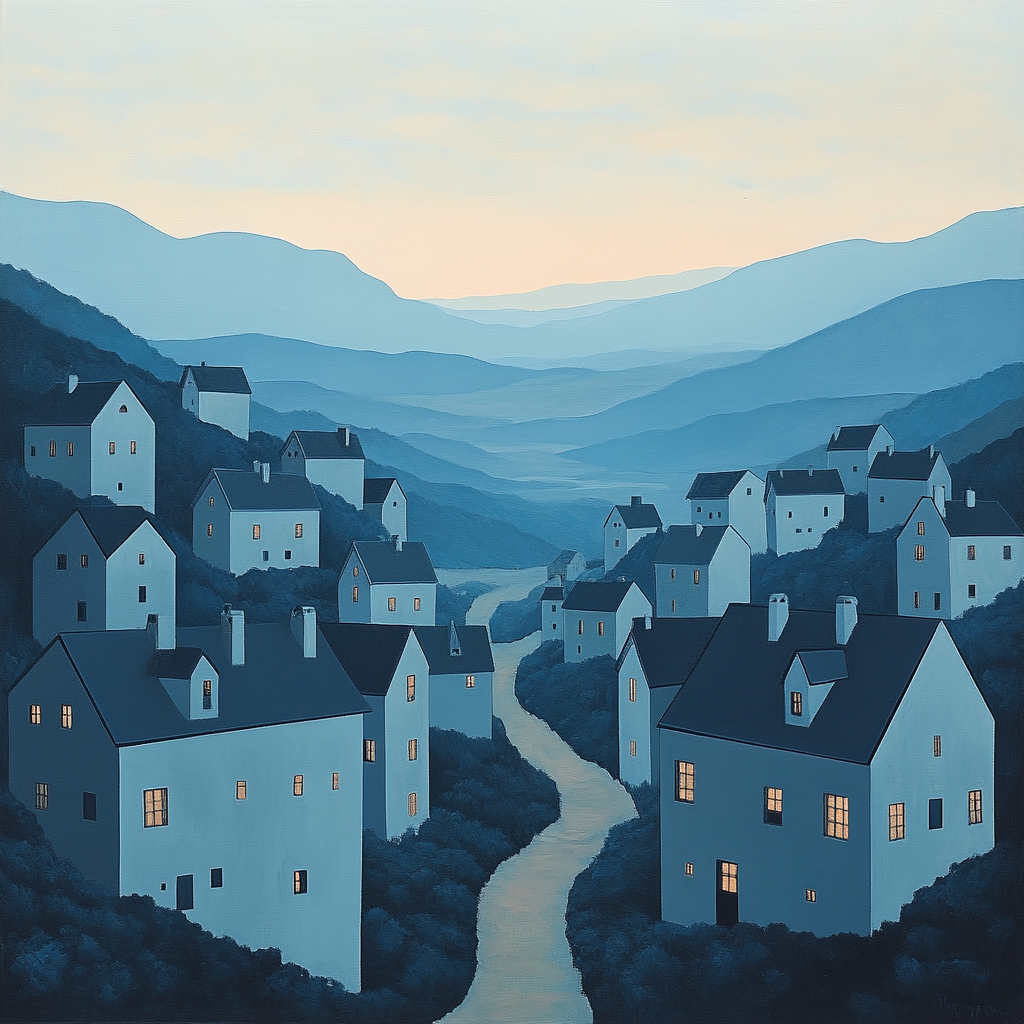 Magritte Inspired Floating Village Paint by numbers art