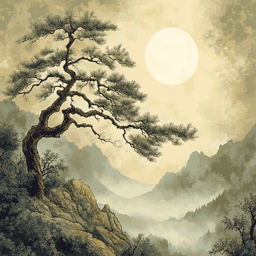 Zhao Mengfu Inspired Pine And Moon Harmony DIY paint by numbers