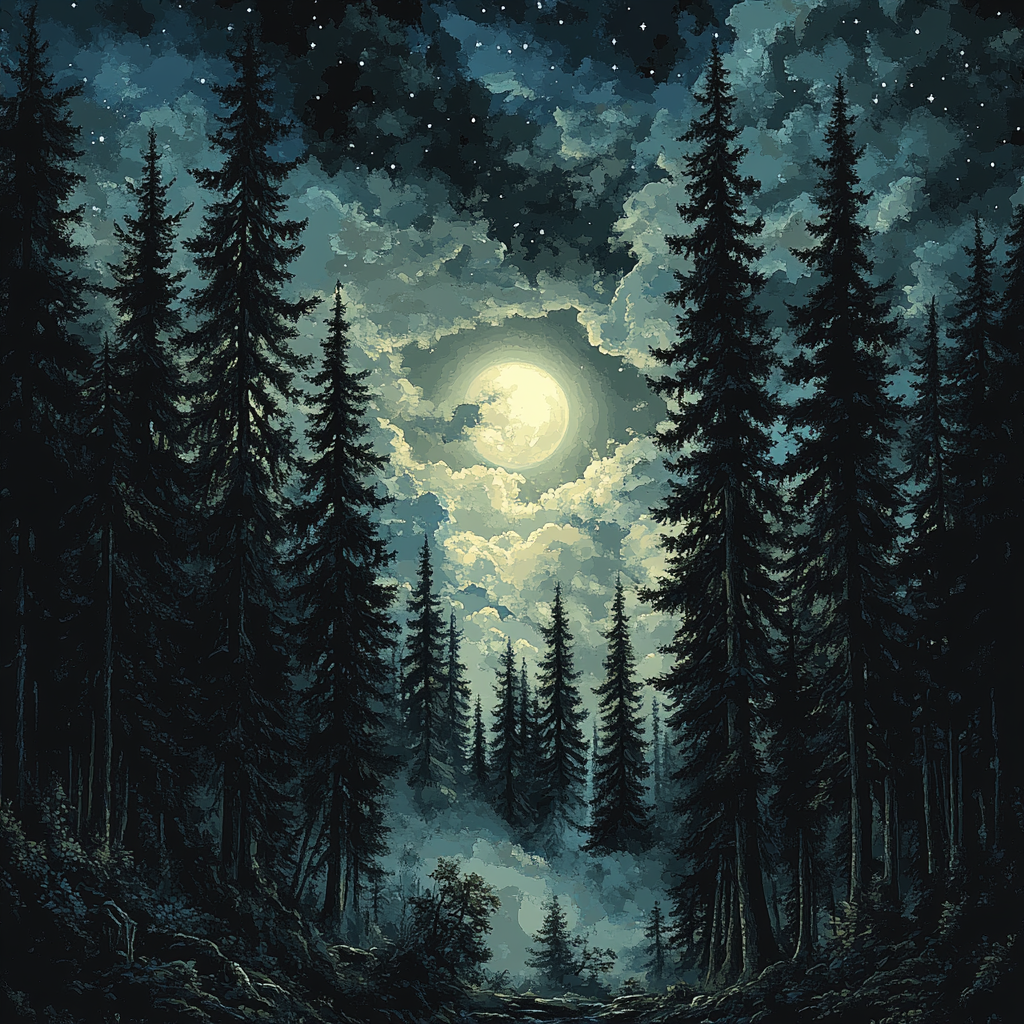 Caspar David Friedrich Inspired Moonlit Forest paint by color