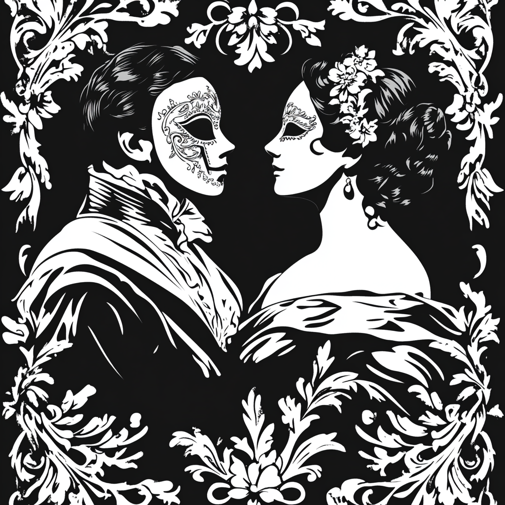 Aubrey Beardsley Inspired Masquerade Poster Paint by numbers art