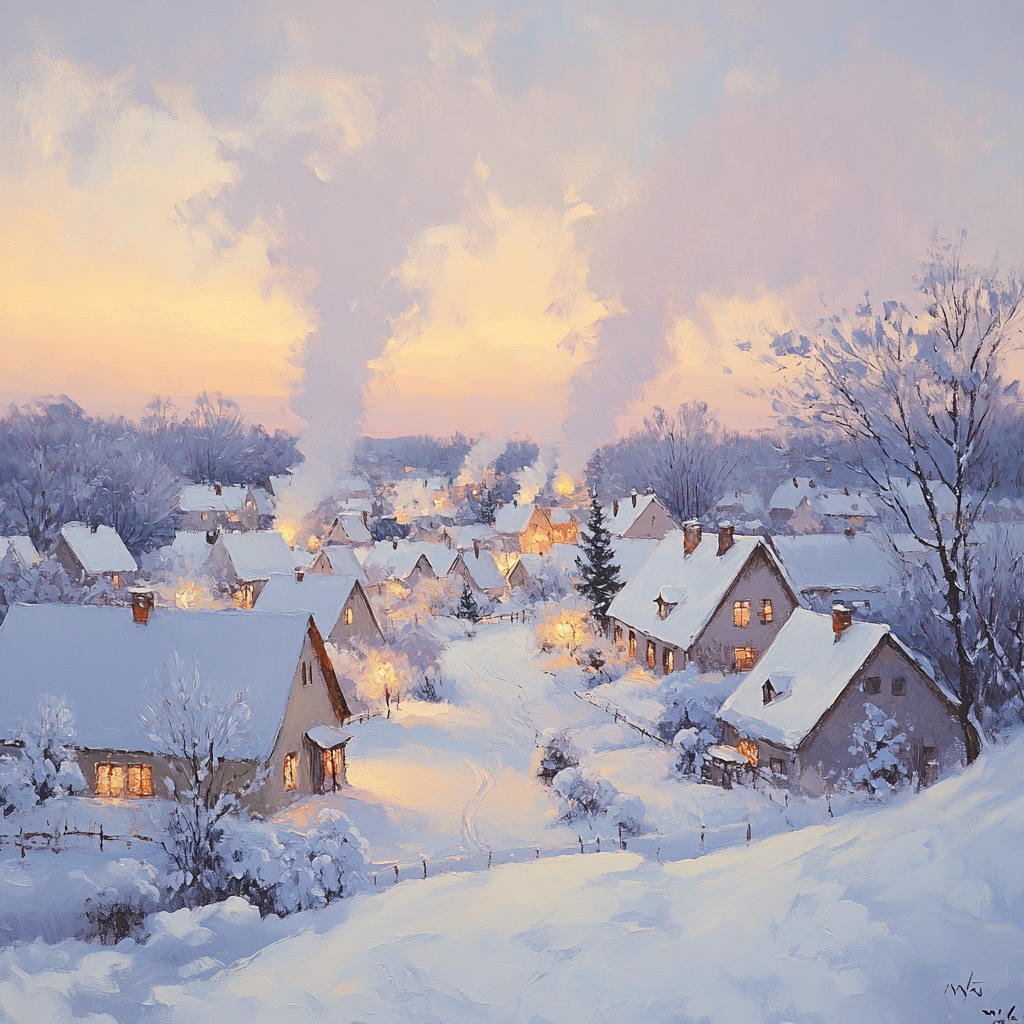 Claude Monet Inspired Snowy Village Number painting