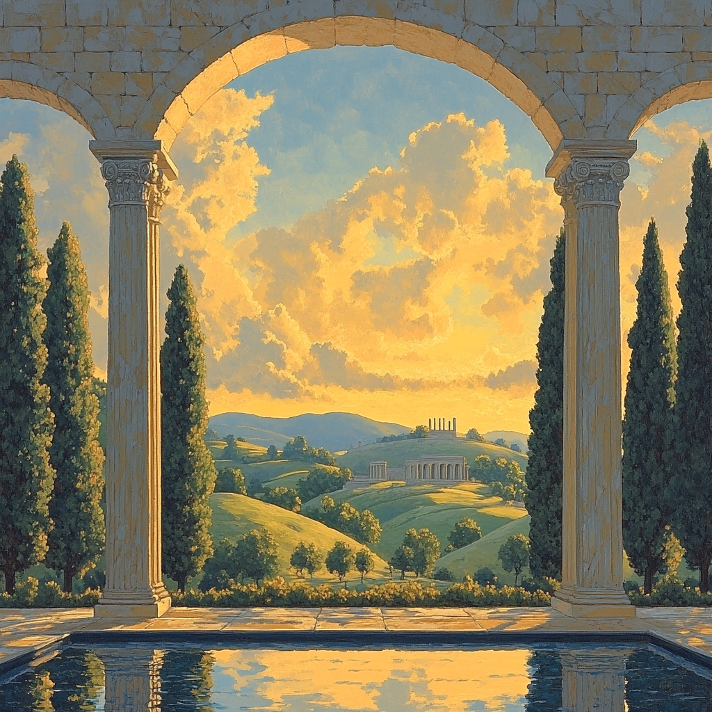 Raphael Inspired Golden Archway And Rolling Hills paint by numbers