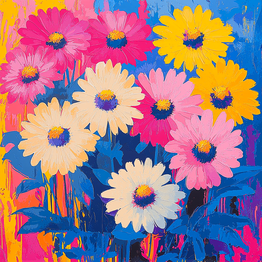 Andy Warhol Inspired Colorful Flower Explosion Number Painting