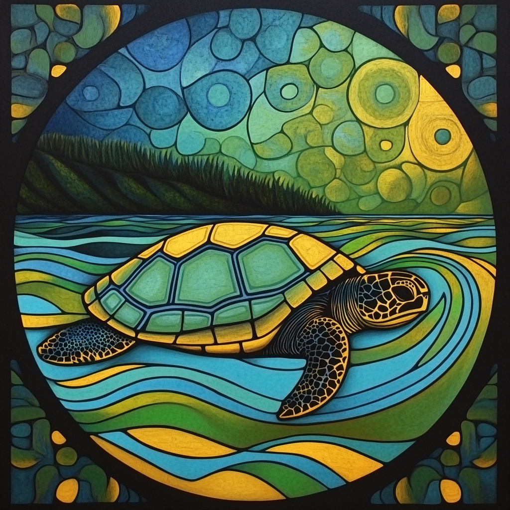 Norval Morrisseau Inspired Turtle Harbor Of Sacred Waters paint by color