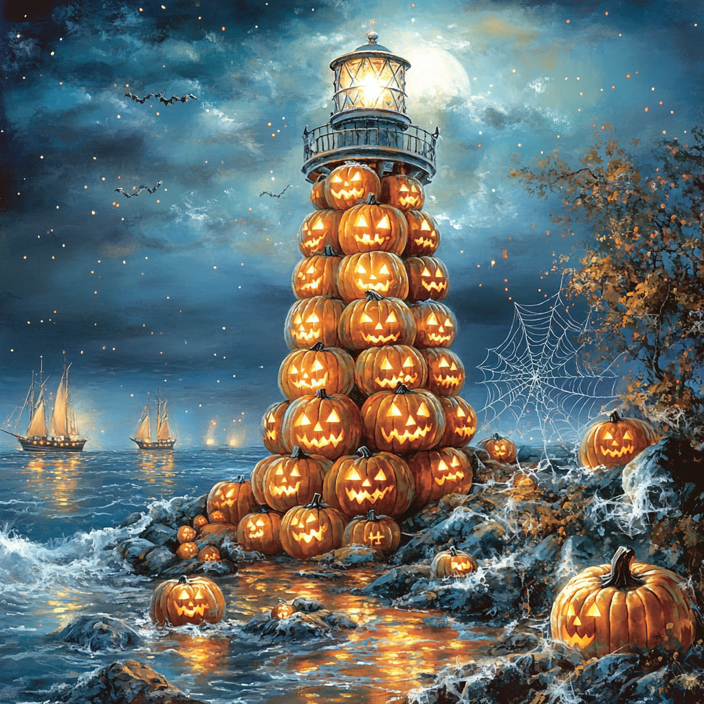 Pumpkin Lighthouse Holiday Beacon paint by number