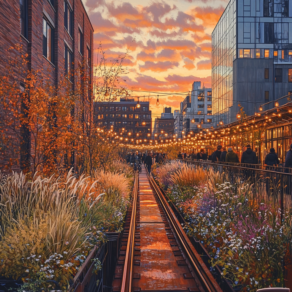 High Line Gardens At Sunset New York City United States Painting by numbers kit