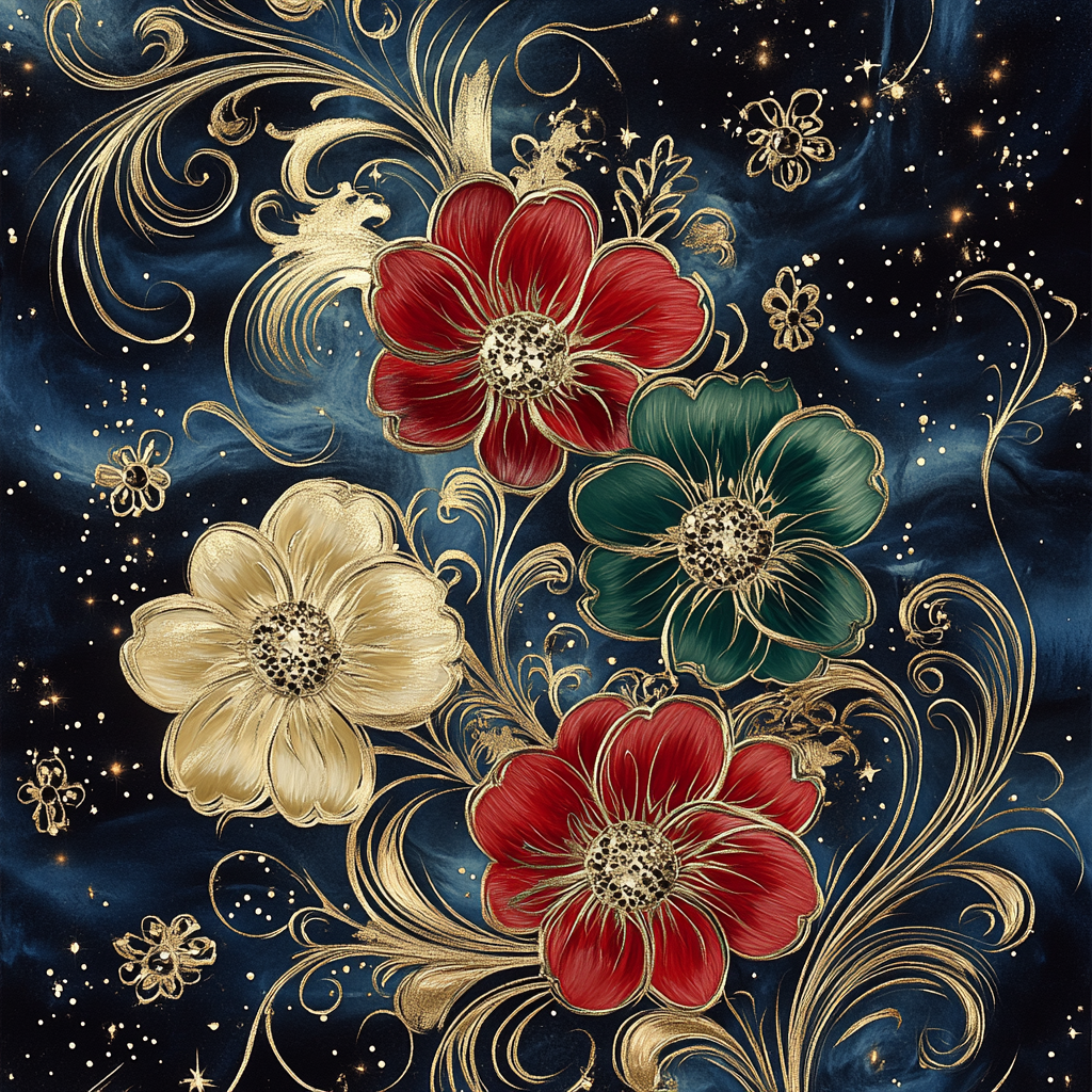 Gustav Klimt Inspired Cosmic Floral Symphony paint by color