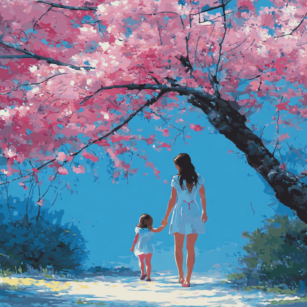 Motherly Care Under The Cherry Blossoms Paint By Number