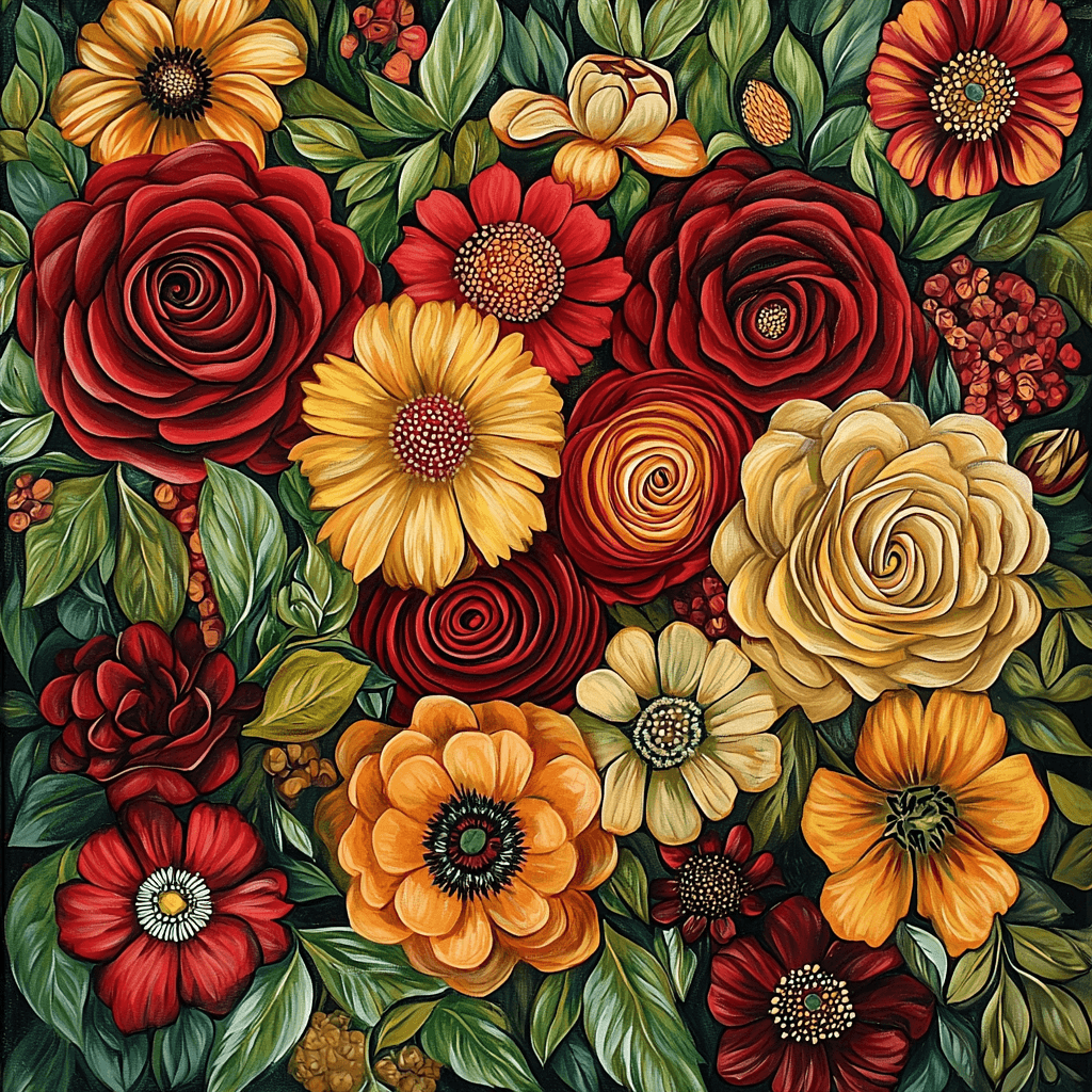 Frida Kahlo Inspired Heartfelt Blossoms Number Painting