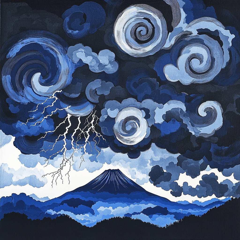 Hokusai Inspired Thunderstorm Over Mount Fuji Numbered painting kits
