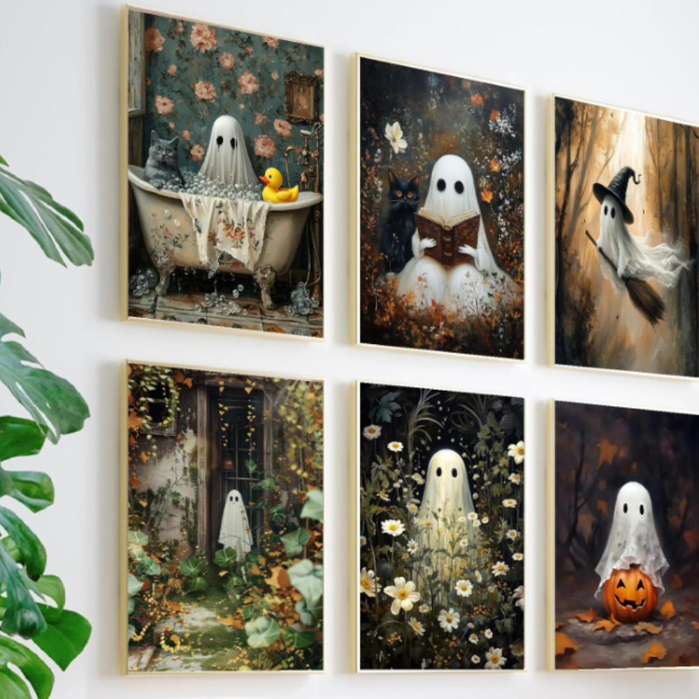 6 Pack Ghost Paint By Numbers Kit Halloween Canvas Art For Beginners