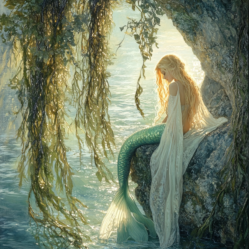 John William Waterhouse Inspired Mermaid Cove paint by color