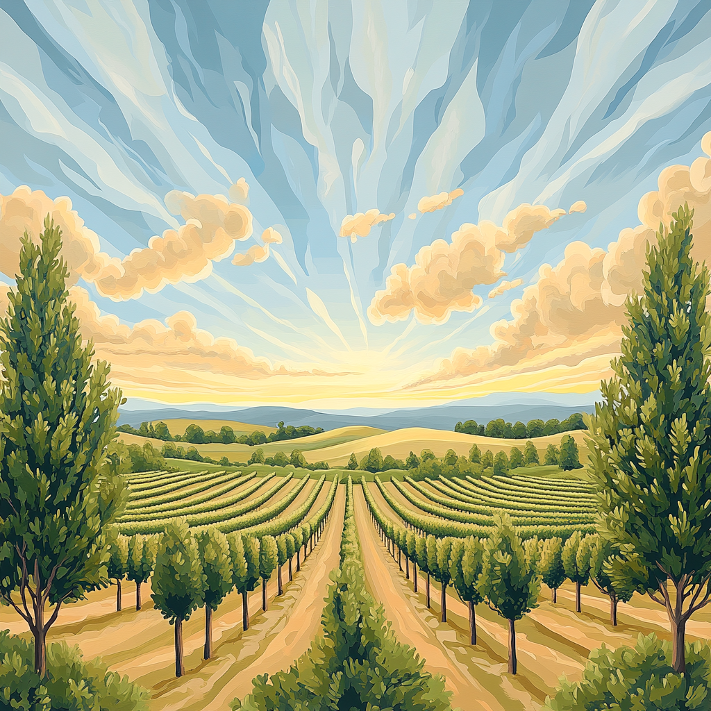 Raphael Inspired Serene Horizon With Symmetrical Trees paint by number