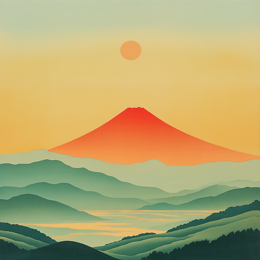 Hokusai Inspired Red Fuji Sunrise Painting by numbers kit