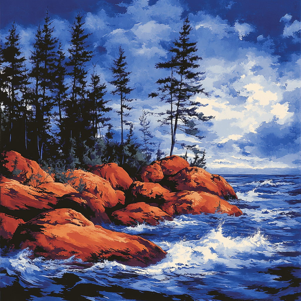 Arthur Lismer Inspired Windswept Pines On Georgian Rocks painting number kit