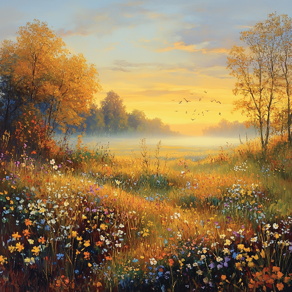 Claude Monet Inspired Autumnal Meadow Morning Numbered painting kits