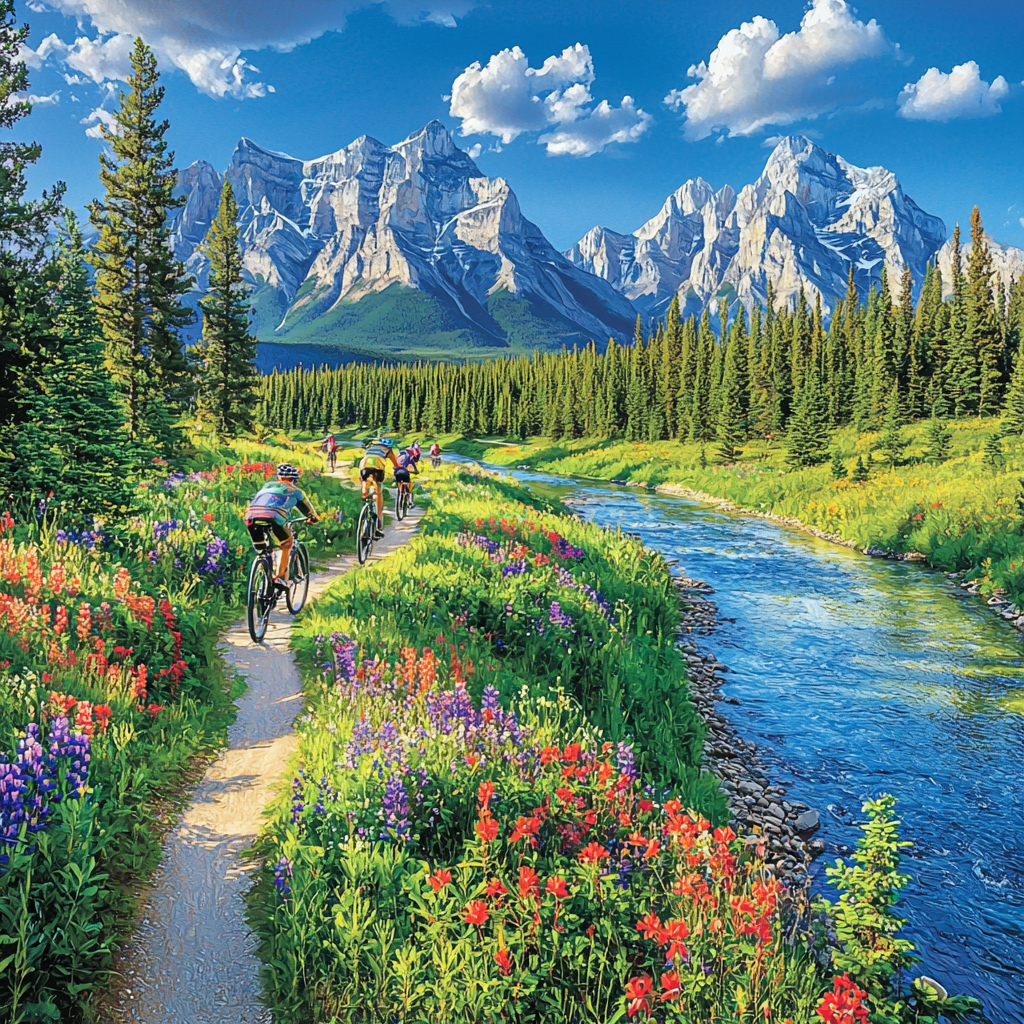 Biking In Banff National Park Number Painting