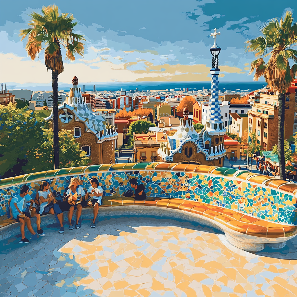 Park Guell Mosaic Terrace Barcelona Spain Paint by numbers kits