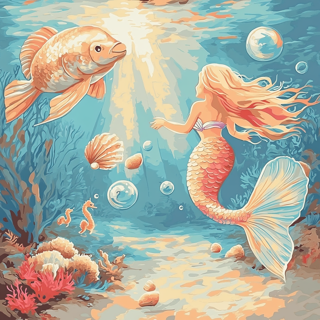 Flounder And Ariel Shell Hunt paint by color