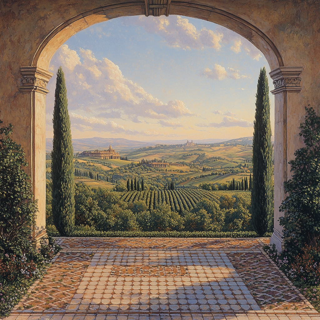 Raphael Inspired Classical Archway In Dawn Light Paint by numbers art