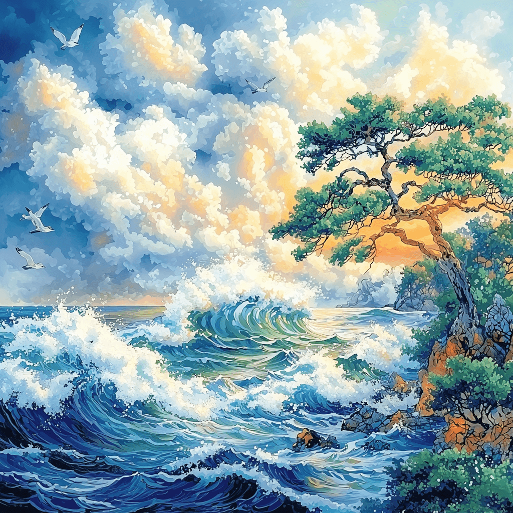 Katsushika Hokusai Inspired Hokusai's Serene Shores Numbered Painting Kits