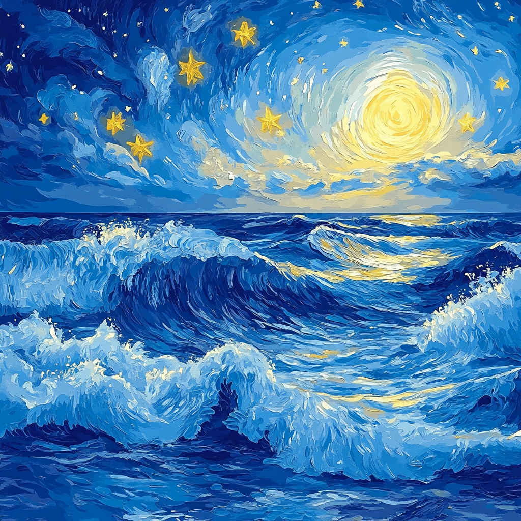 Van Gogh Inspired Starry Ocean paint by color