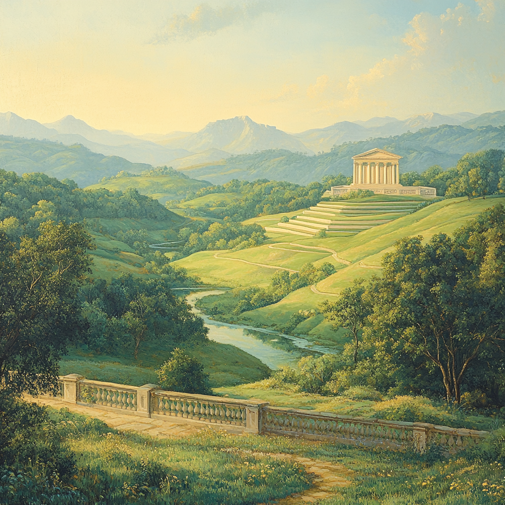 Raphael Inspired Rolling Hills With Luminous Temple Numbered painting kits