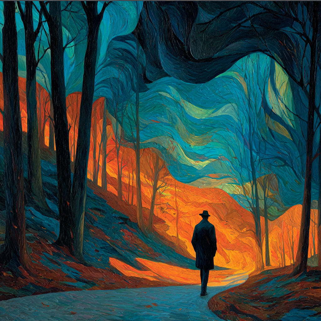 Edvard Munch Inspired Emotional Forest Path paint by number