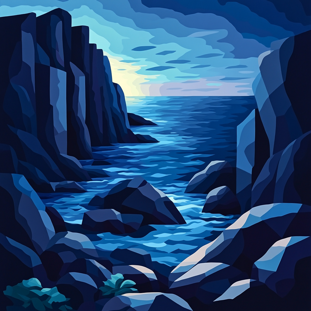 Pablo Picasso Inspired Angular Coastal Landscape Number painting