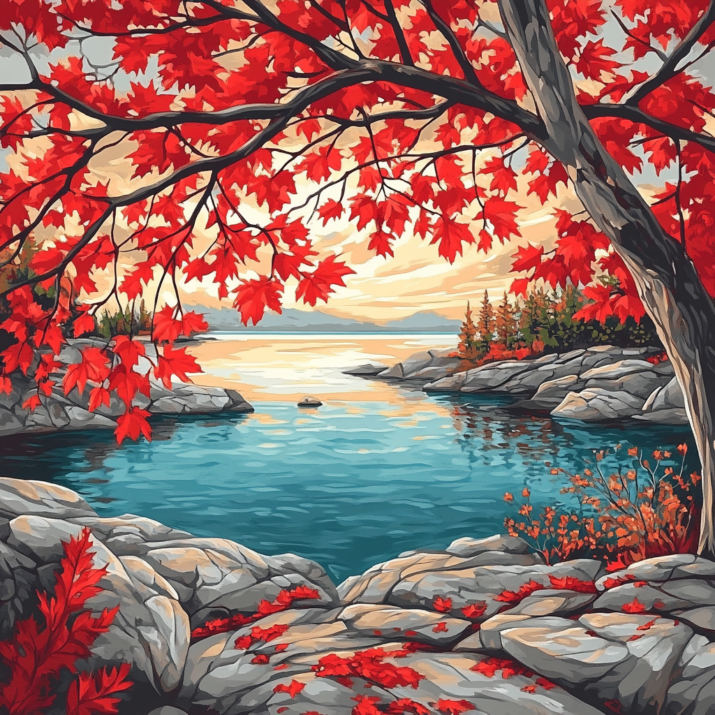 A.Y. Jackson Inspired Red Maple Screening The Lake Number painting