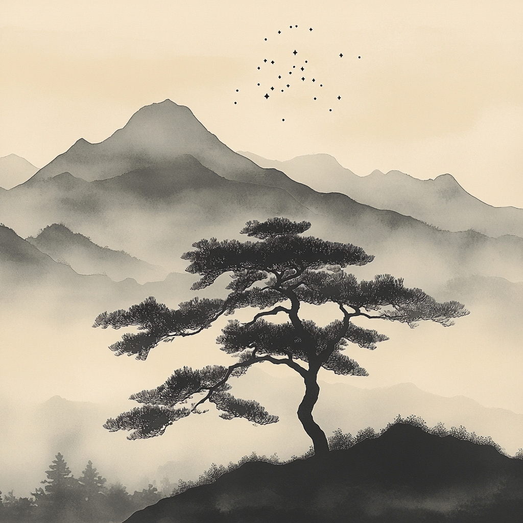 Zhao Mengfu Inspired Pine And Mist Constellation paint by numbers