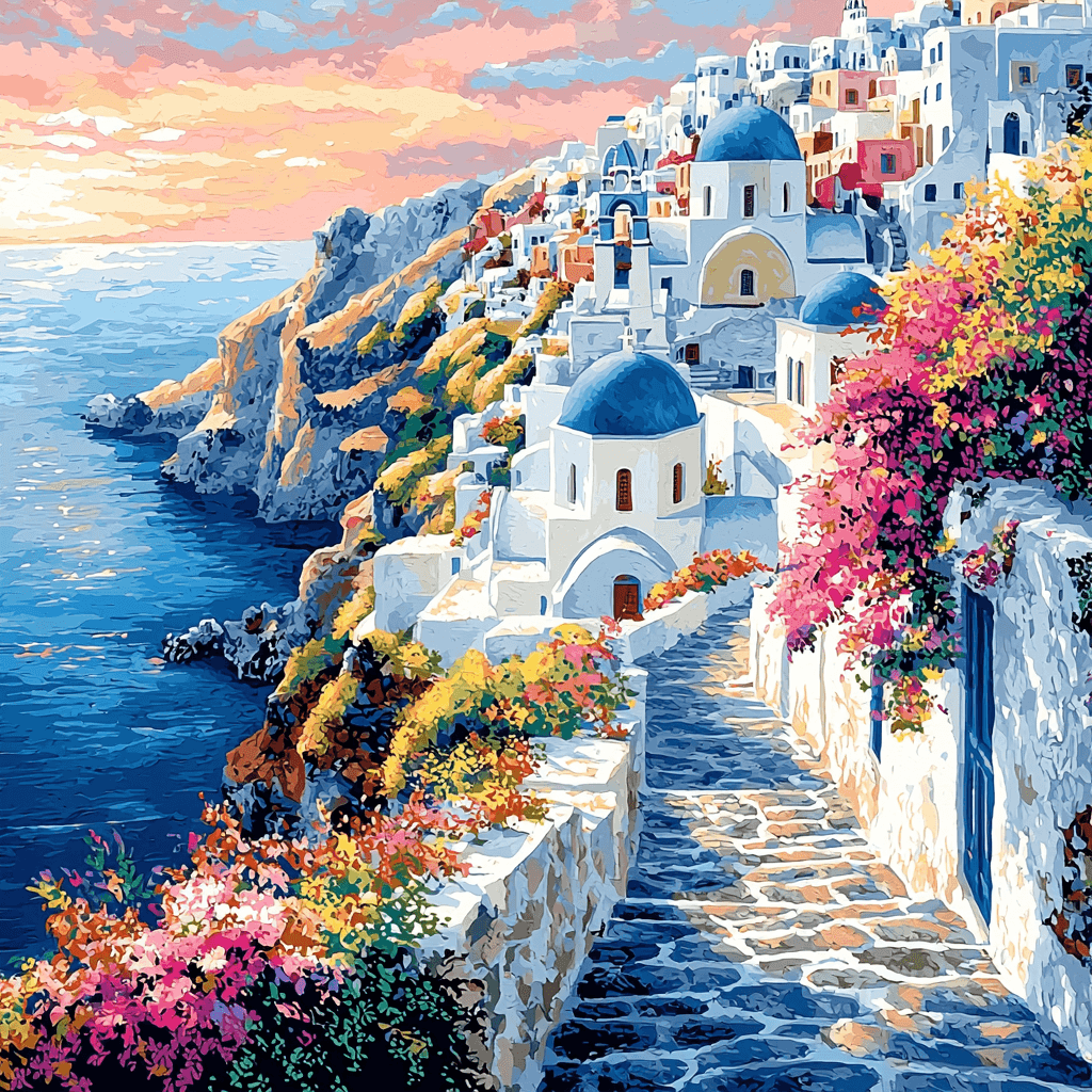 Santorini's Oia Village - Greece Painting Number Kit