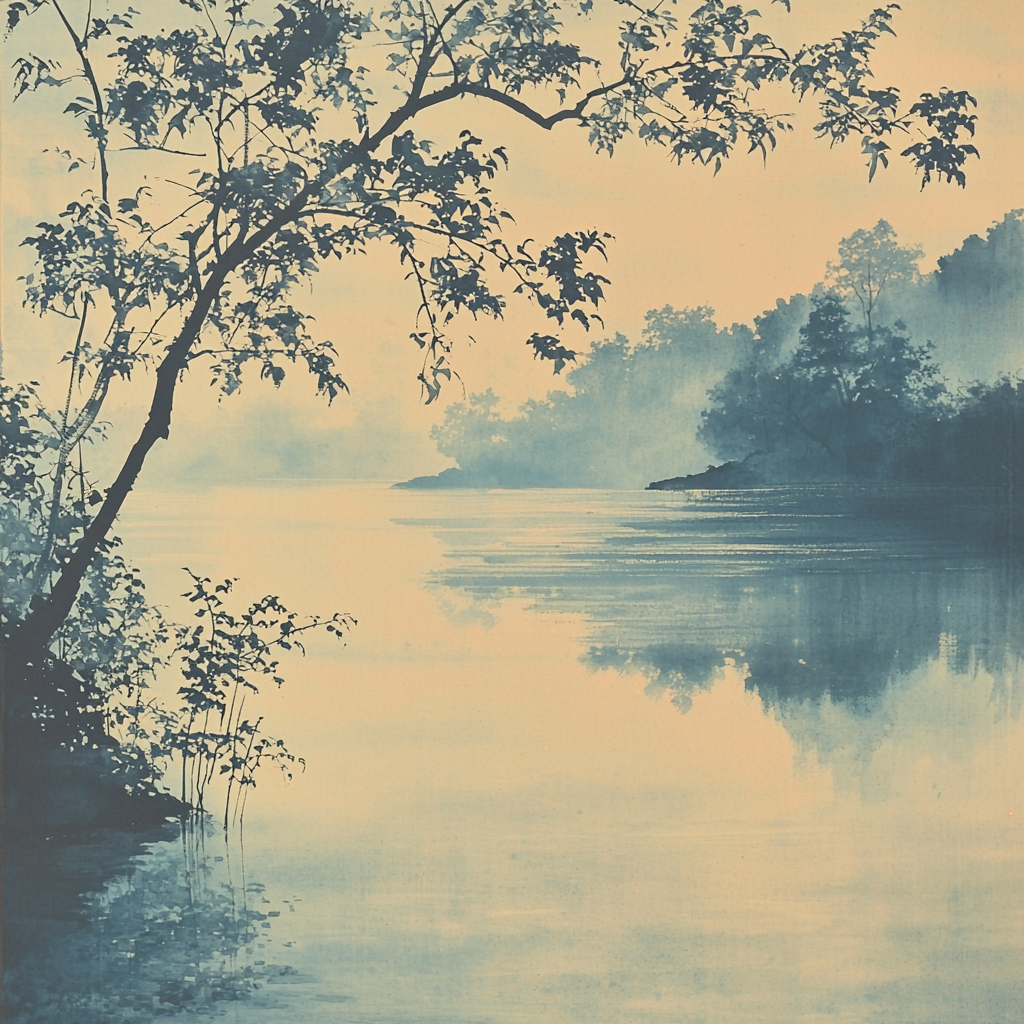 Zhao Mengfu Inspired Misty River Reflection Number Painting