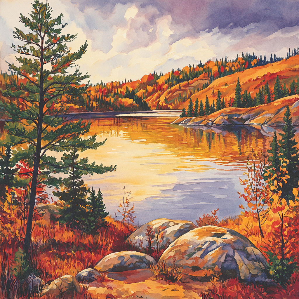 Franklin Carmichael Inspired Golden Autumn Lake Vista paint by numbers