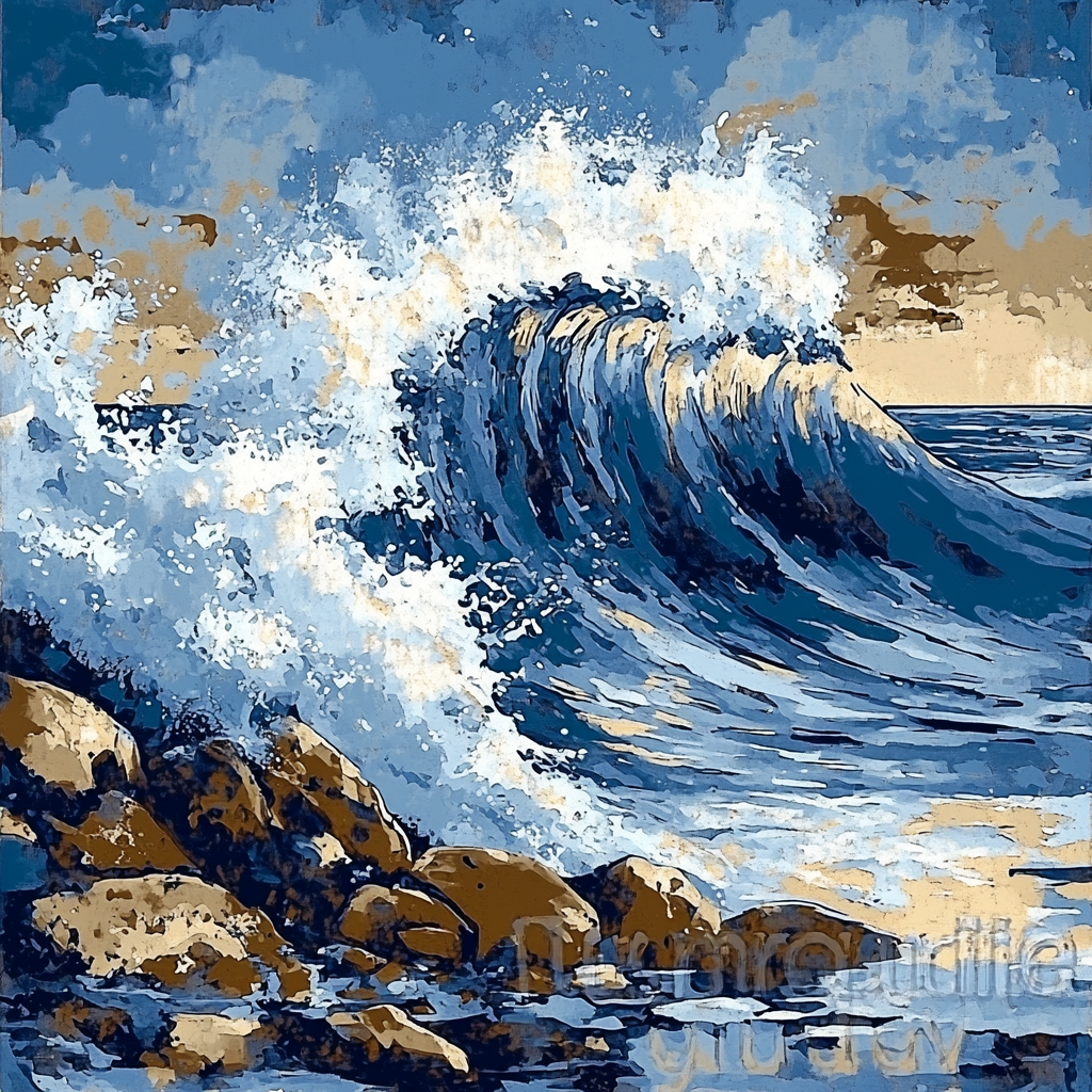 Hokusai Inspired Great Wave Beach paint by number