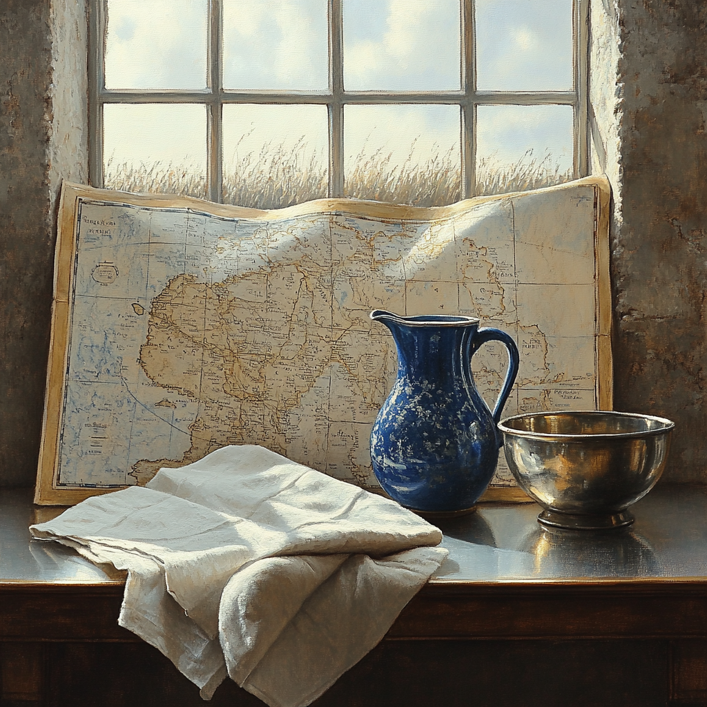 Johannes Vermeer Inspired Still Life With Blue Jug And Map paint by numbers