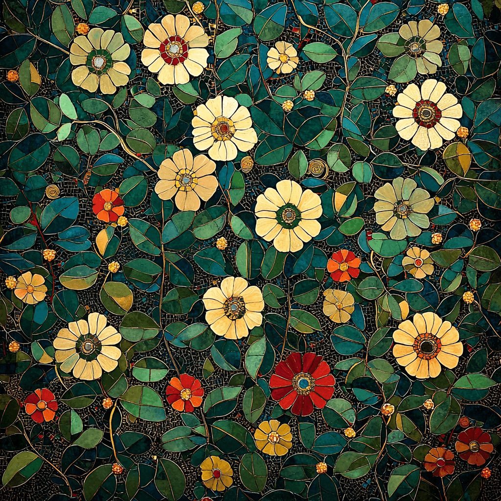 Gustav Klimt Inspired Botanical Mosaic Paint By Color