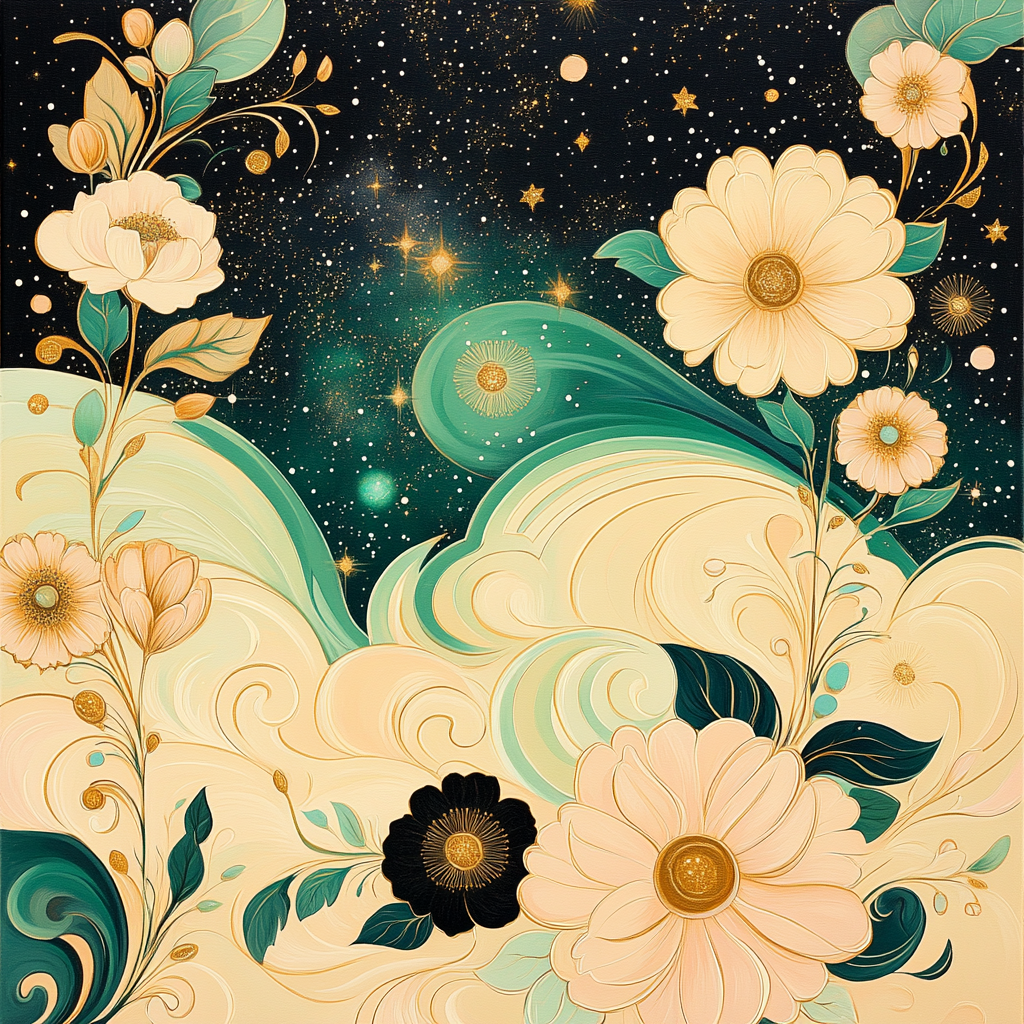 Alphonse Mucha Inspired Cosmic Bloom Paint by numbers art
