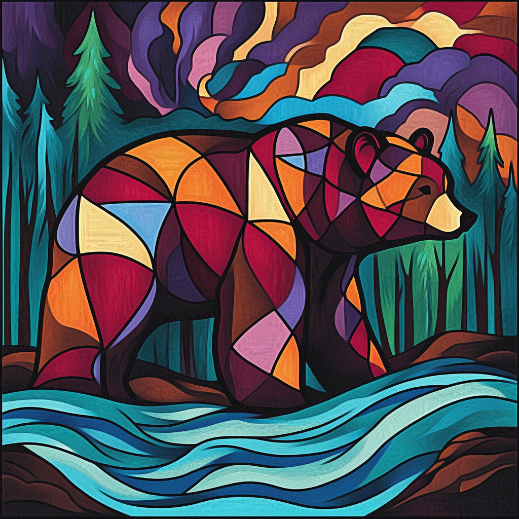 Norval Morrisseau Inspired Thunder River Bear Spirit Number painting
