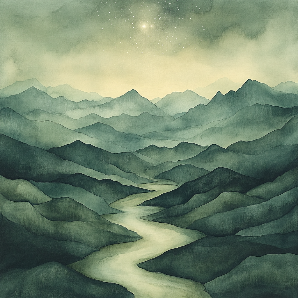 Zhao Mengfu Inspired Moonlit Nebula Landscape Number painting